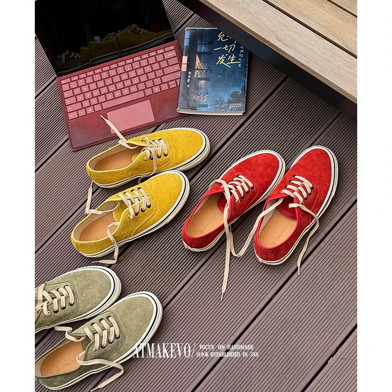 吕小布 | 清新多巴胺 牛反绒高丝光复古硫化板鞋平底休闲鞋女0550