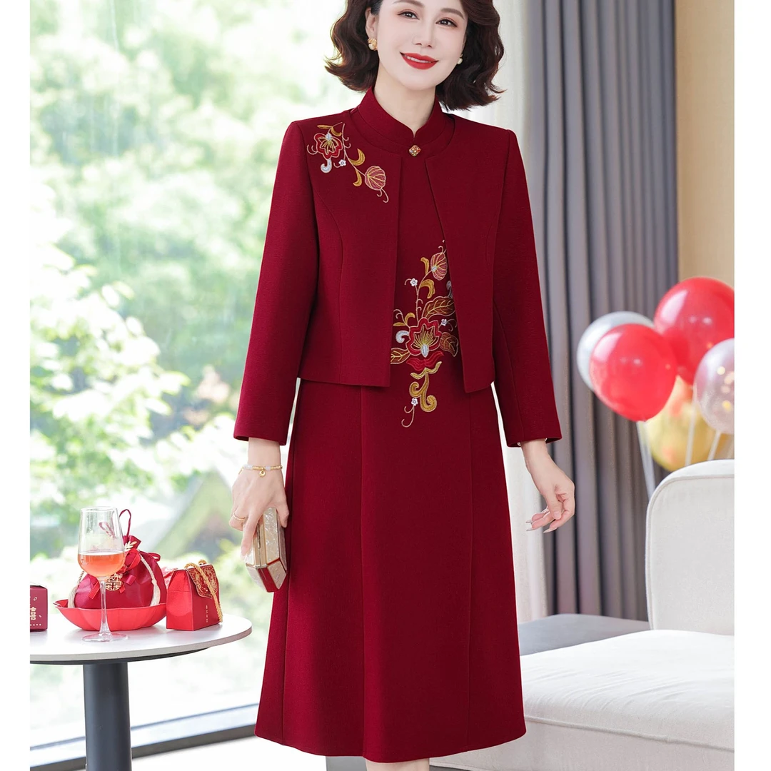 十一喜婆婆婚宴装2025新款结婚礼服中老年女妈妈秋装连衣裙两件套