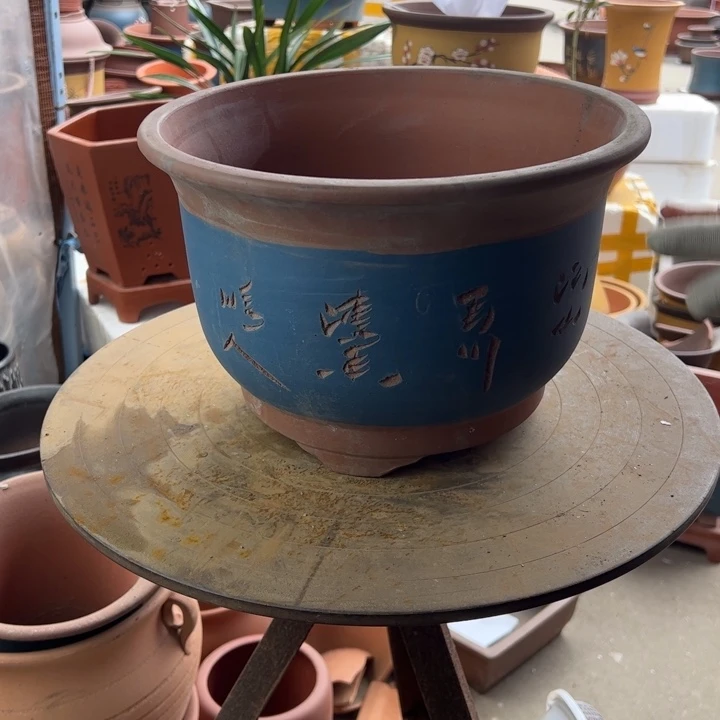 紫砂小马蓝刻绘30口径29×19