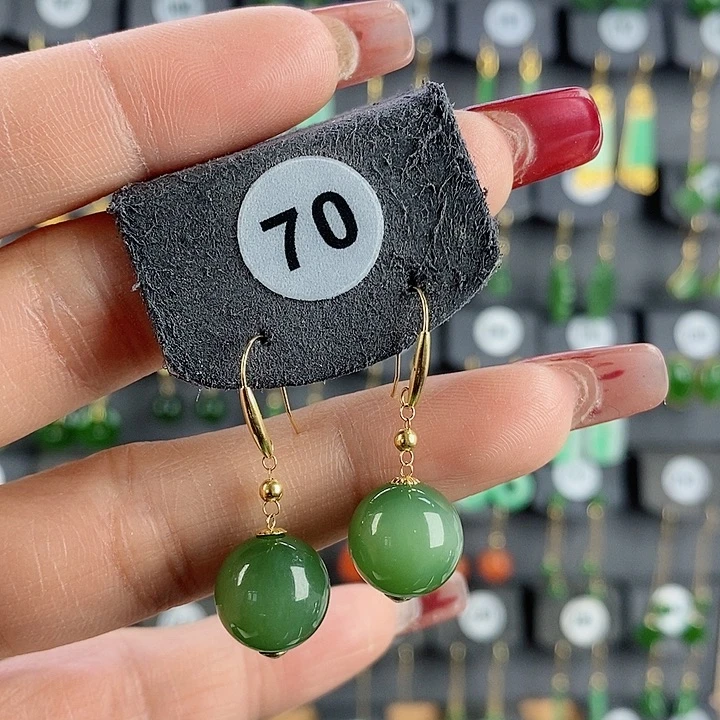 和田玉耳饰18K金镶嵌