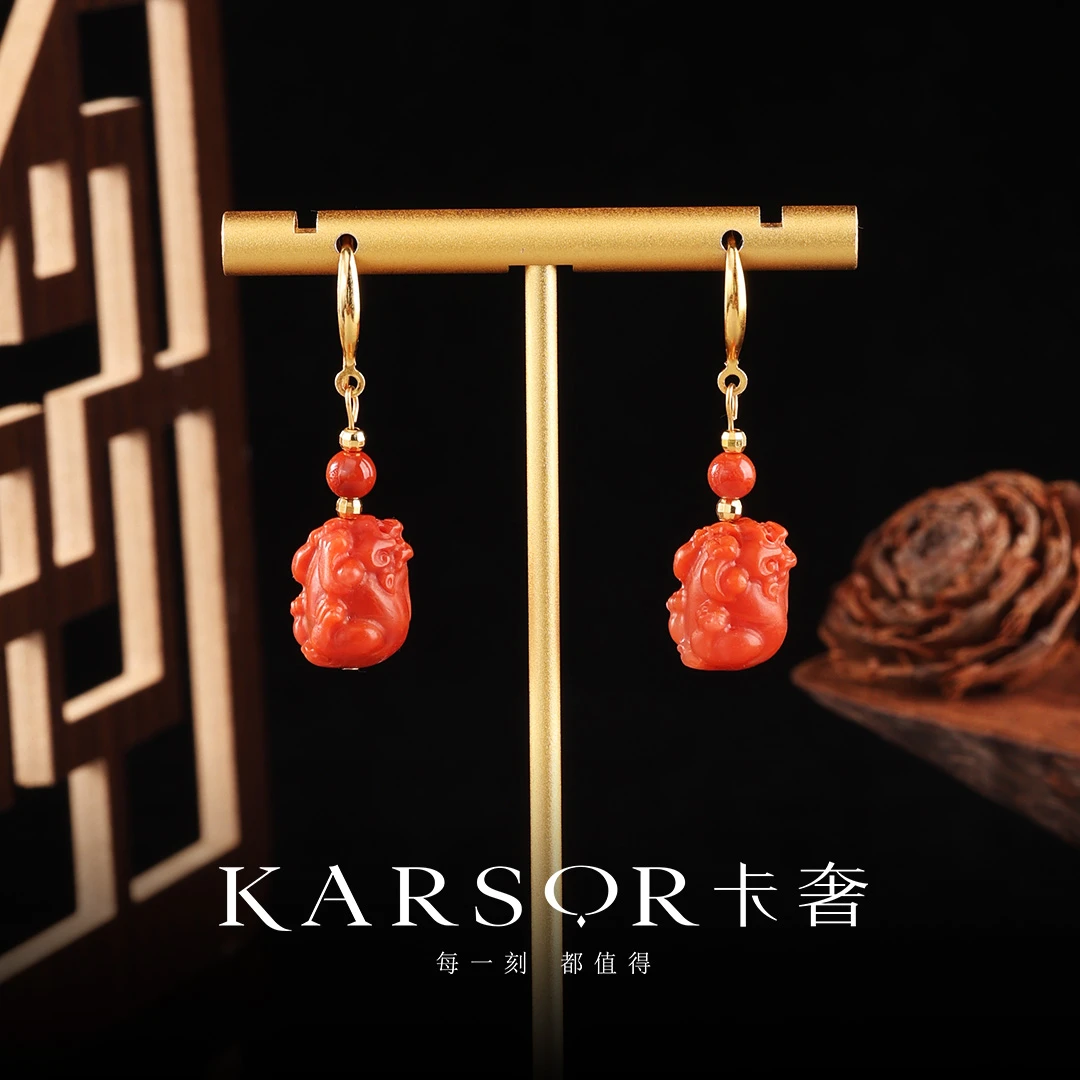 KARSOR/卡奢S925银 南红玛瑙貔貅耳饰 ES1486