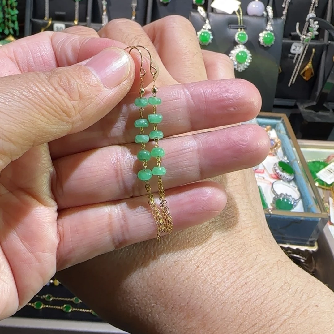 翡翠18K金镶嵌颈饰耳钩