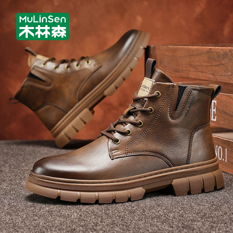 木林森男士马丁靴2025秋季新款复古休闲百搭厚底防滑耐磨工装靴男