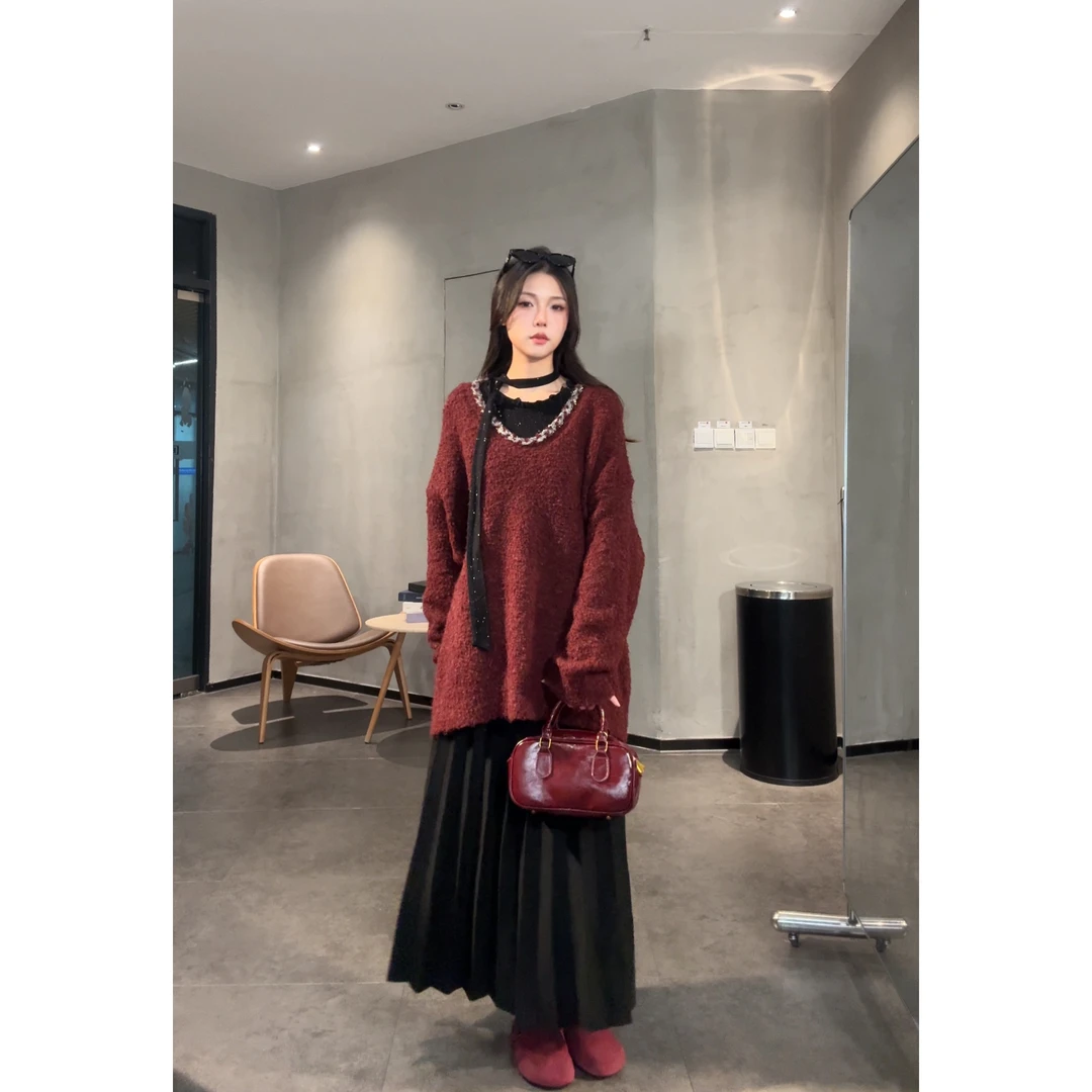 【心有所属】加厚冬季安可拉红高级感保暖显瘦休闲毛衣上衣女