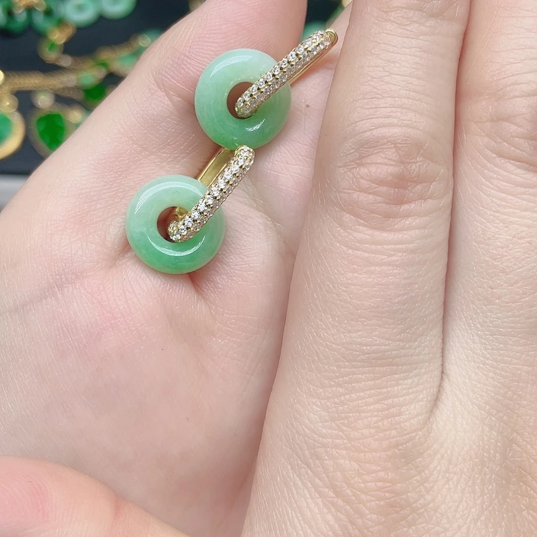 翡翠耳饰银S925镀金镶嵌天然翡翠