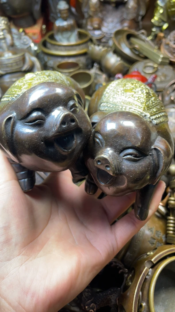 闪购链接，诚信经营鎏金猪摆件一对