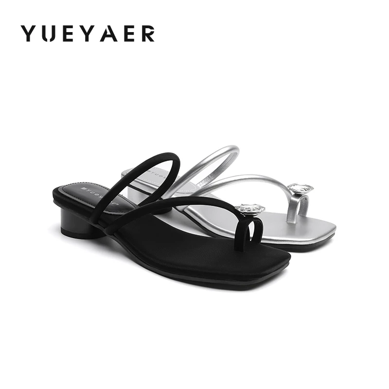 Yueyaer/月芽儿套趾一字拖鞋粗跟夏季法式一字拖露趾沙滩夹趾