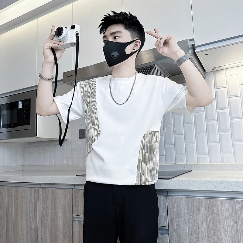 男士短袖t恤夏季2025新款网红洋气炸街男装潮牌圆领半袖体恤上衣