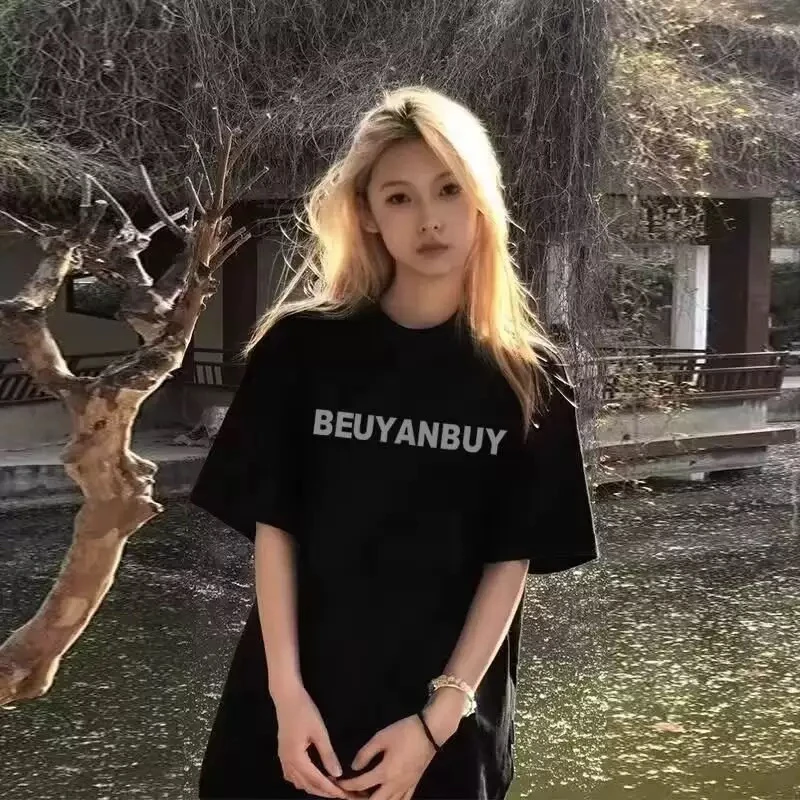 短袖字母数字复古印花夏季圆领T恤常规款设计师