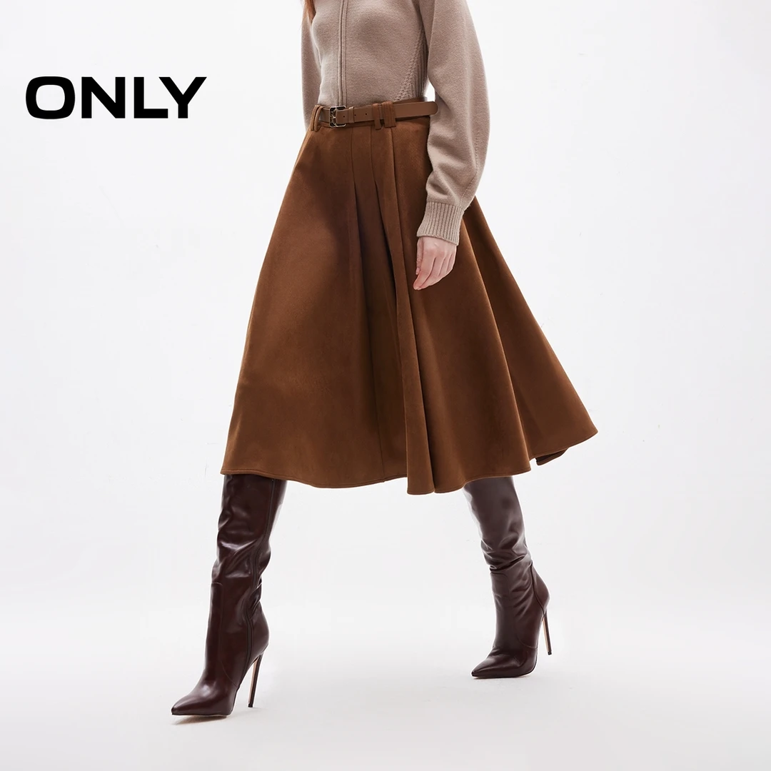 ONLY2025春季新款简约垂感百褶裙中长裙伞裙半身裙女|125116017