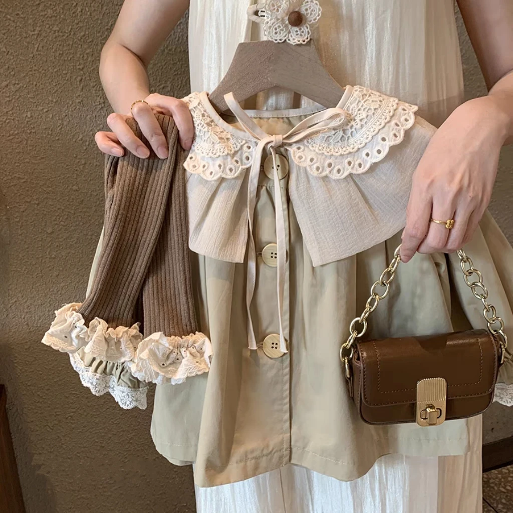 春季A类女童风衣荷叶边娃娃领百搭小童气质外套