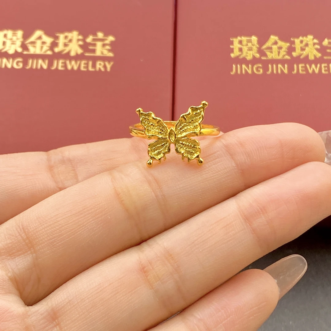 璟金珠宝足金999黄金实心温柔精致蝴蝶戒指圈口可调节4.18g