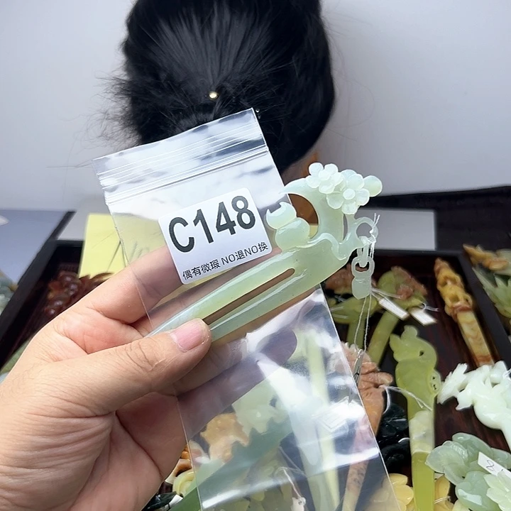 蛇纹石玉发饰合金花****]