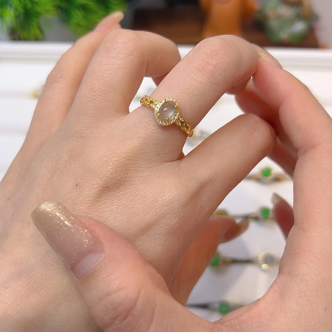 翡翠戒指银S925镶嵌翡翠