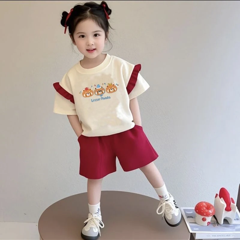 女童短袖夏季儿童洋气T恤2025纯棉短袖短裤女孩中大童可爱套装