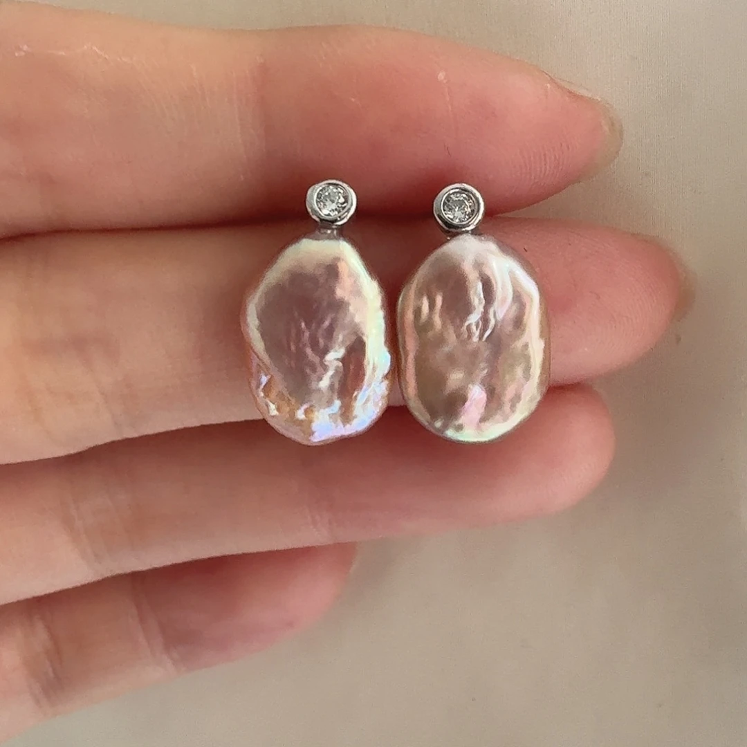 银S925镶嵌淡水珍珠耳饰无事牌耳饰