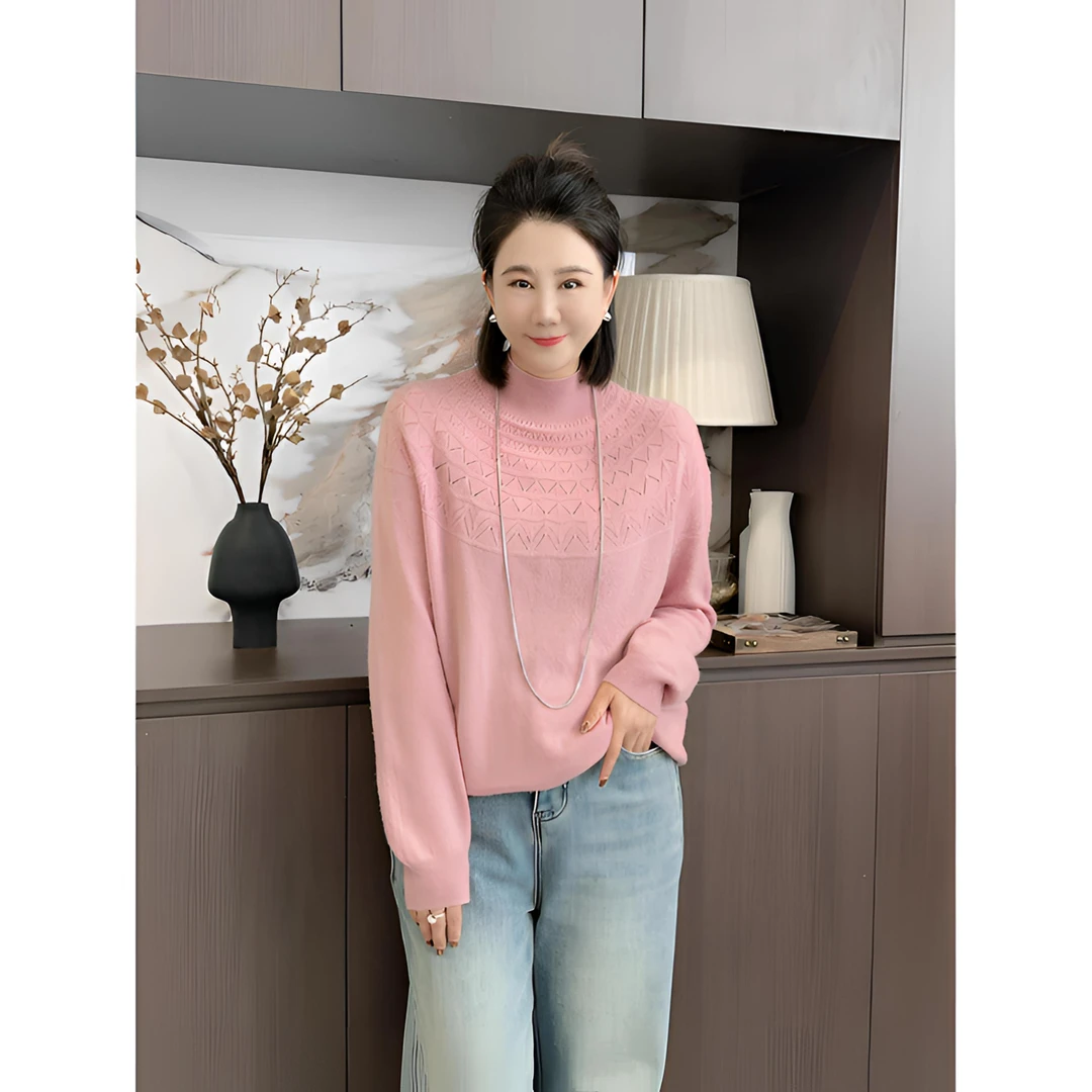 微胖女装【天衣无缝】绵羊毛衫一体无缝花针半高领ins显瘦上衣87781