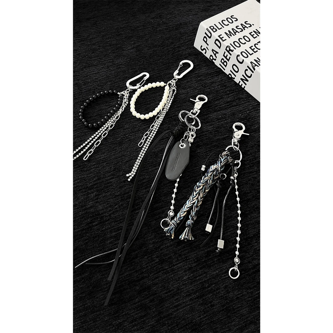 龙叨叨新品原创设计款潮牌腰间挂饰男女珍珠麻花绳包包挂件钥匙扣