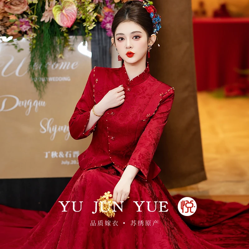 新中式新娘敬酒服套装2025新款结婚出阁服红色订婚秀禾服婚服女冬