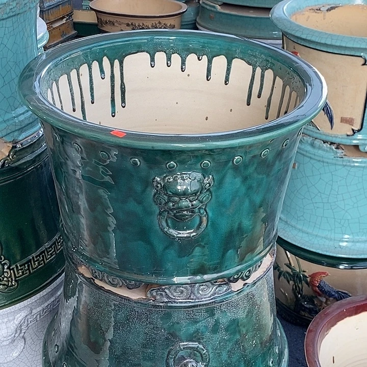 *****正宗岭南石湾盆绿色圆盆