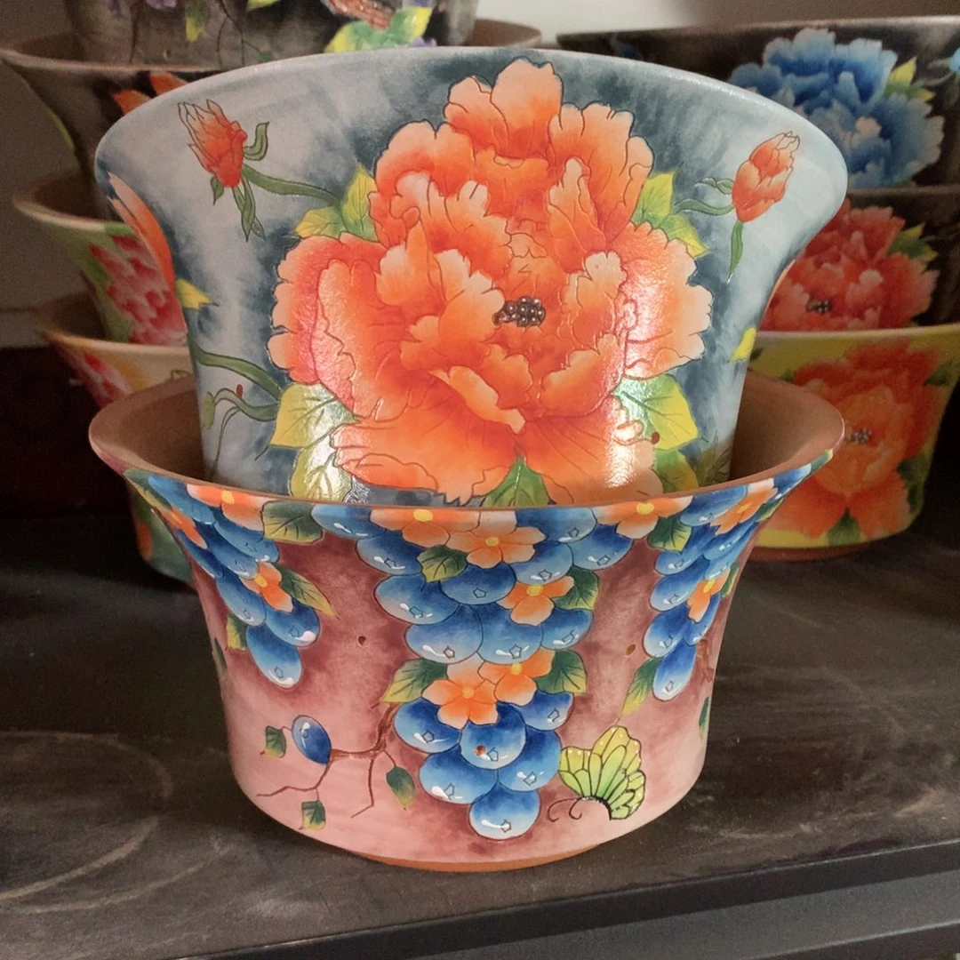 尘*福利花盆，手绘花盆
