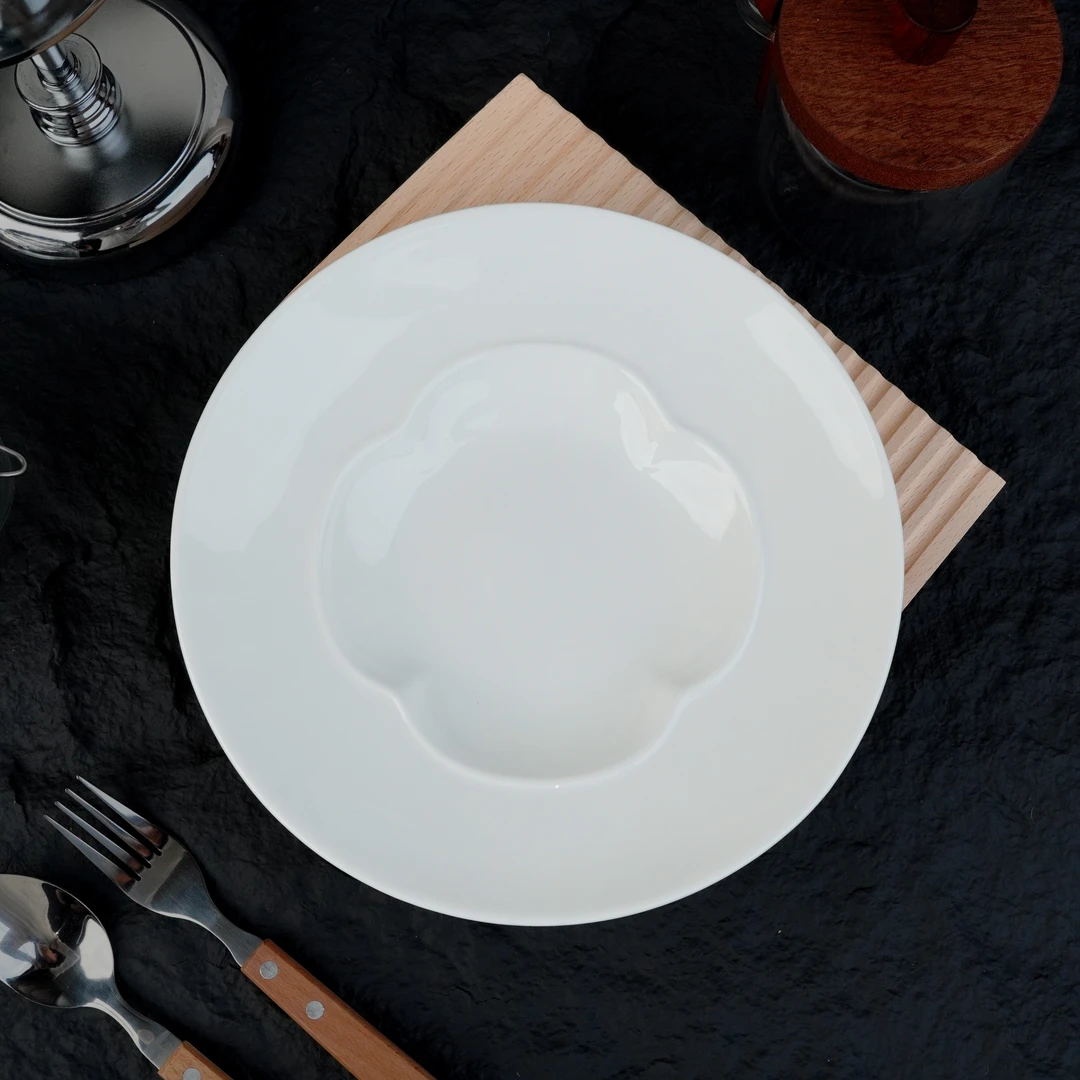 9寸【如意汤盘】景德镇高温高白泥 家用精致陶瓷高颜值碗盘餐具浮雕