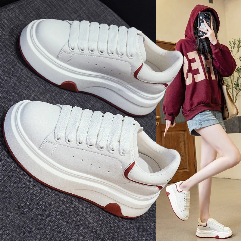 麦昆小白鞋女2025新款秋冬运动百搭轻便6CM增高厚底休闲加绒板鞋