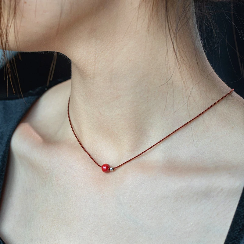 天然辰砂2026新款帝王砂锁骨链天然珍珠配珠天然辰砂项链本命年礼