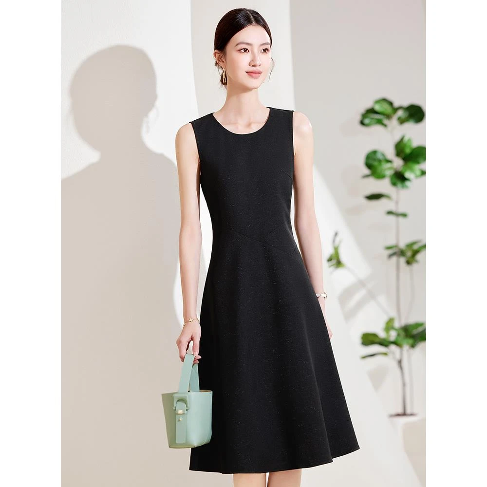 黑色连衣裙女2025新款春秋职业西装打底裙气质修身无袖背心中长裙