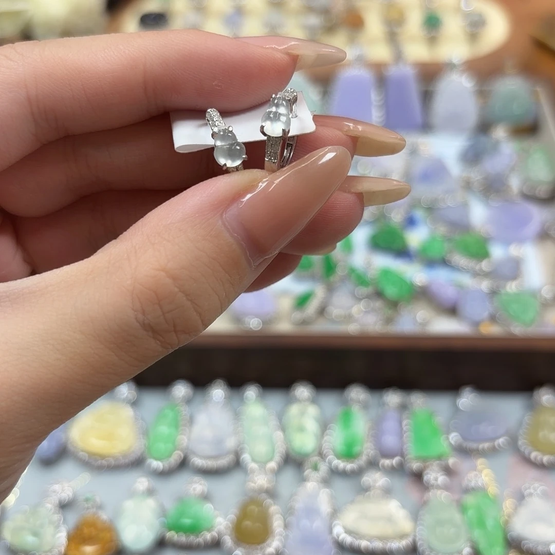 翡翠银S925镶嵌耳环