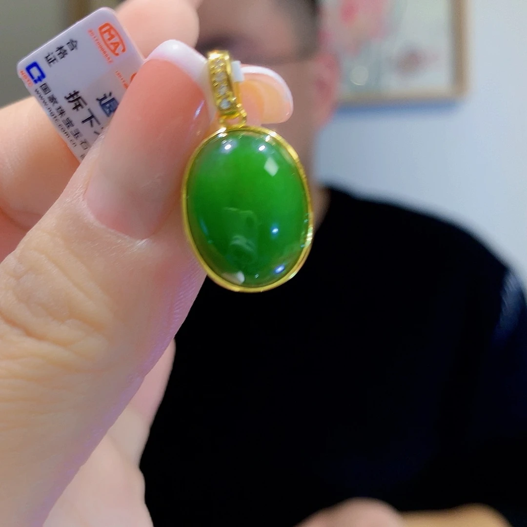 和田玉（碧玉）颈饰银S925镀金镶嵌