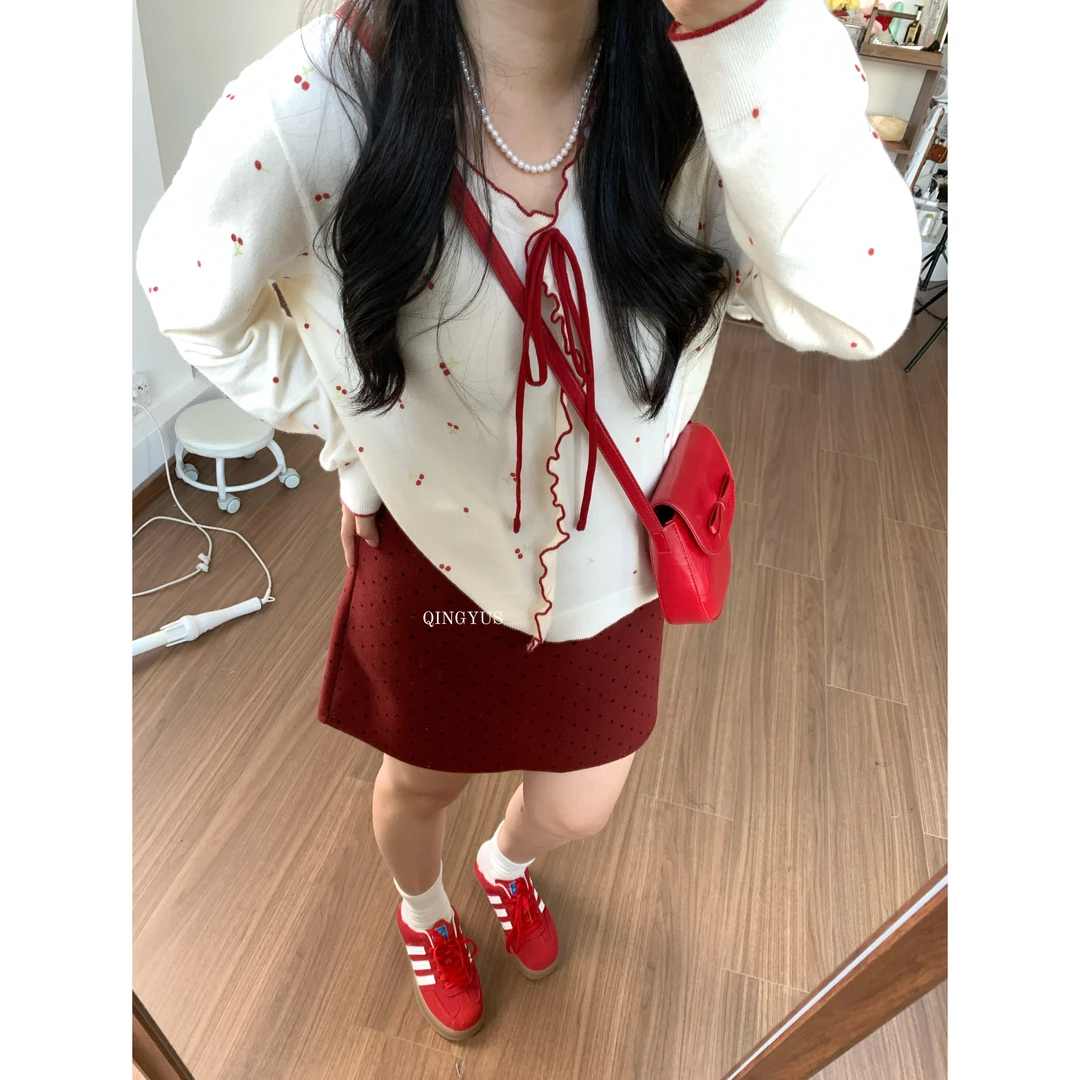 微胖显瘦韩系气质甜美风木耳边针织衫女减龄上衣秋季大码