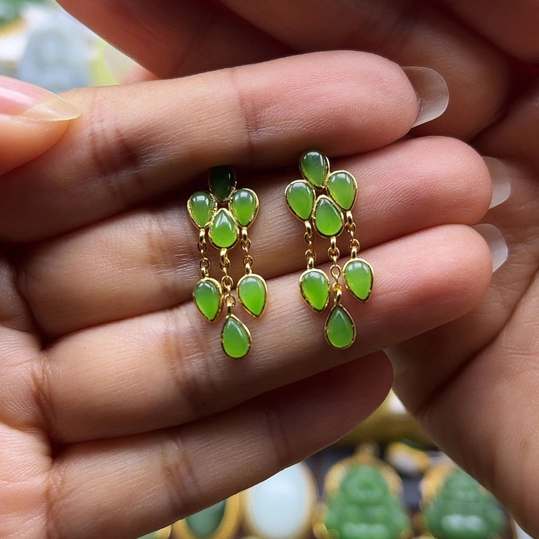 和田玉银S925镶嵌耳饰