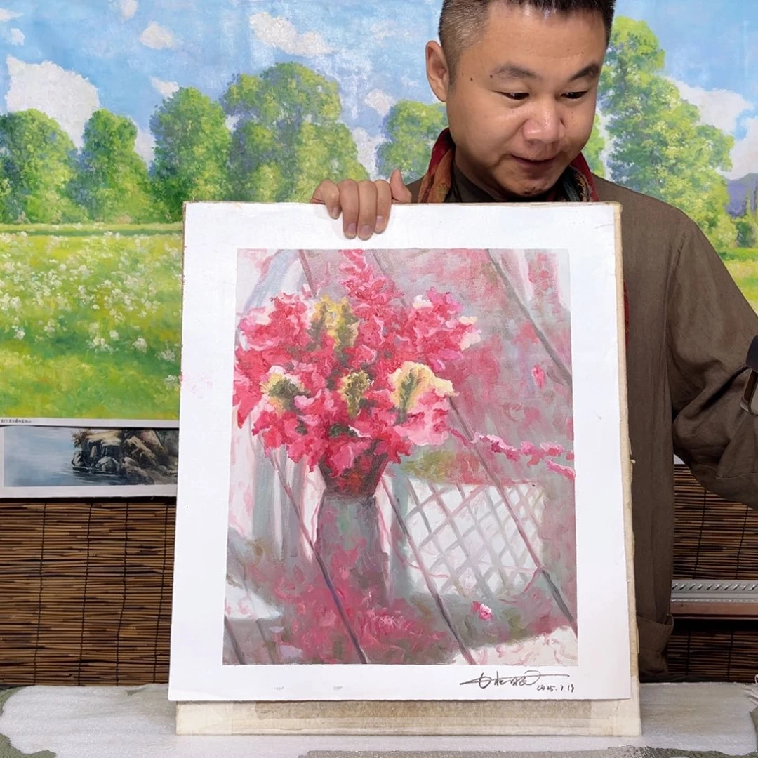 油画行路人小院绘画作品竞拍