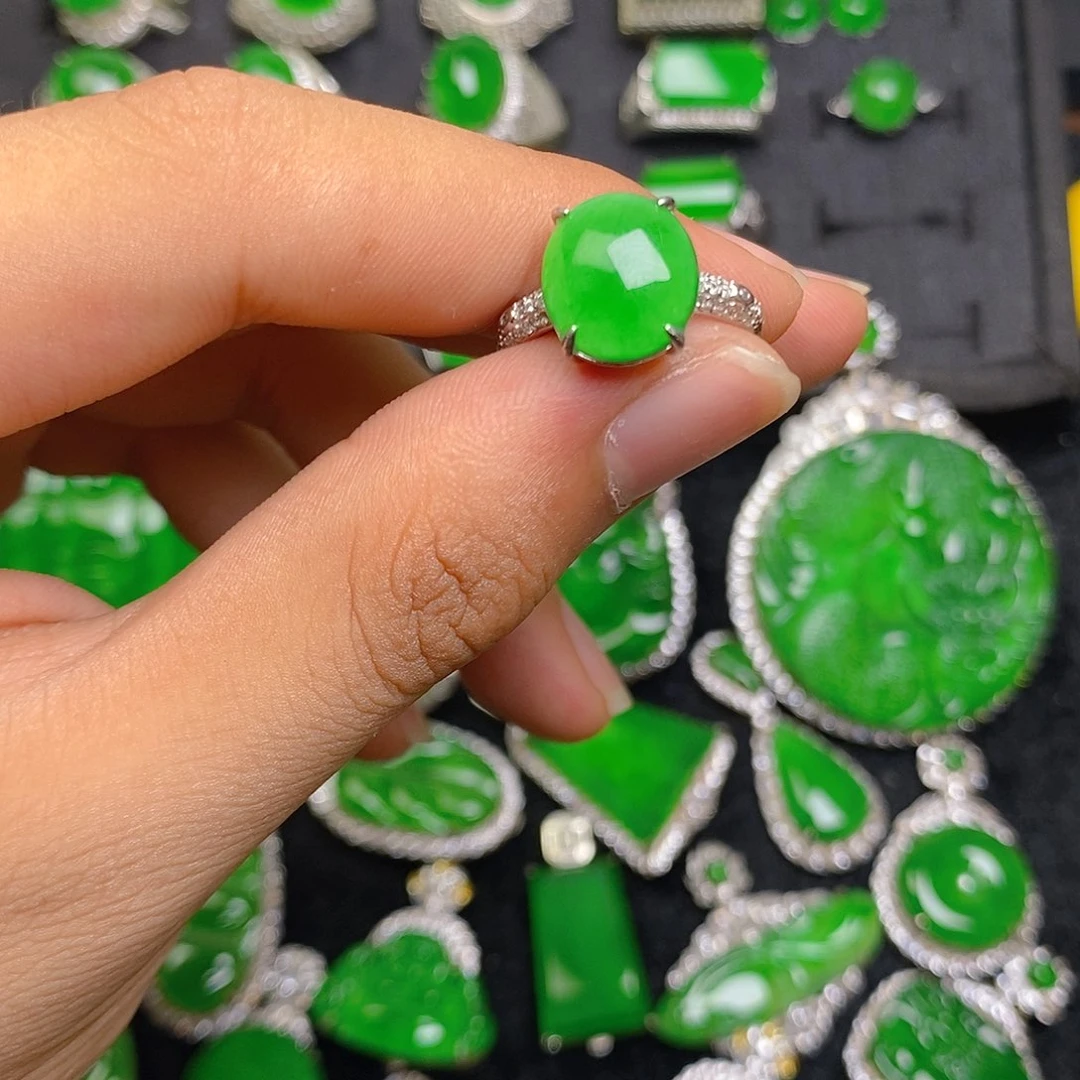 翡翠银S925镶嵌戒指戒指