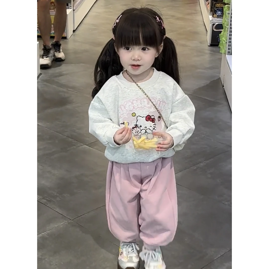 D1106女童春秋新款套装女宝宝洋气卡通卫衣休闲时尚两件套