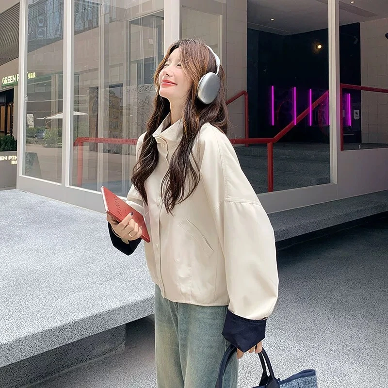 长袖短外套立领女装简约气质女士肌理感抽绳外套-W330