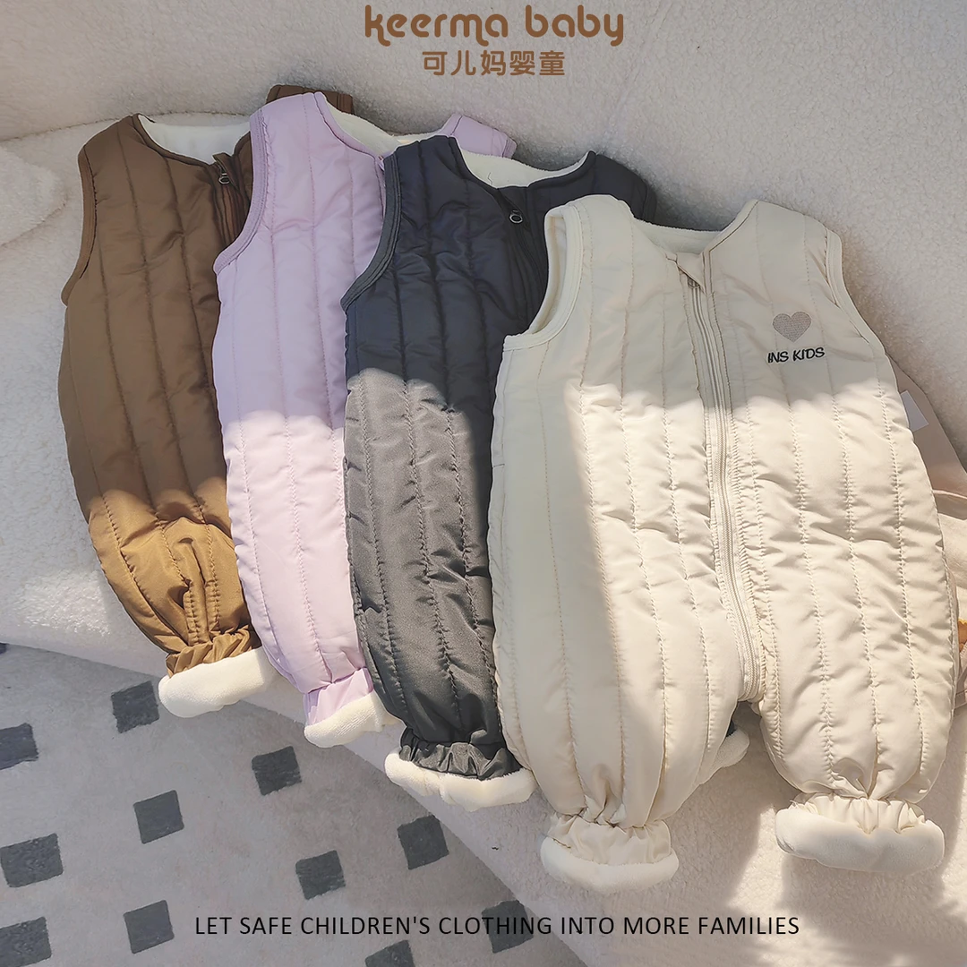 【加绒加棉】宝宝绗棉保暖竖条宽肩加绒背带裤婴儿秋冬裤子连体衣