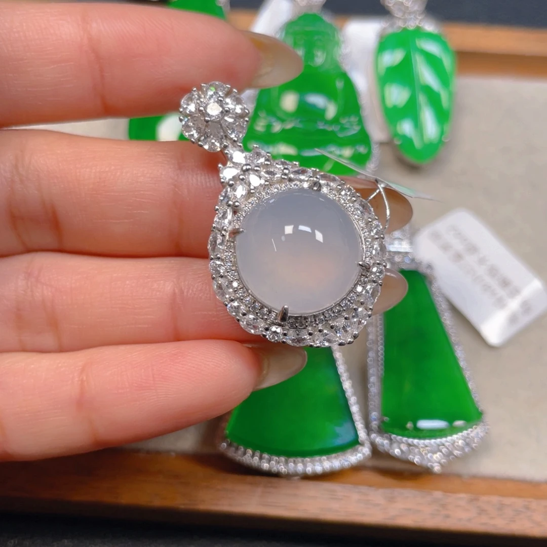 翡翠银S925镶嵌挂件
