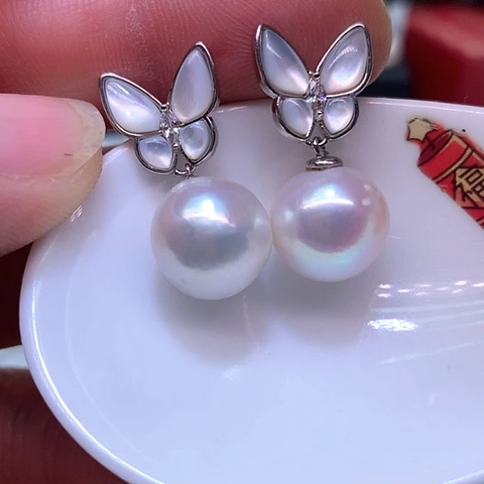 淡水珍珠耳饰银S925镶嵌