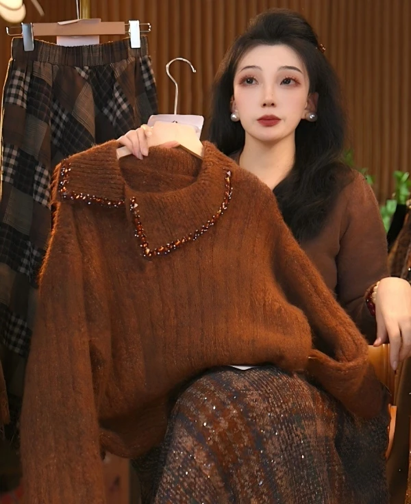 Q4142 新款入秋上衣长袖针织衫女2025年秋季新款显瘦气质减龄上衣