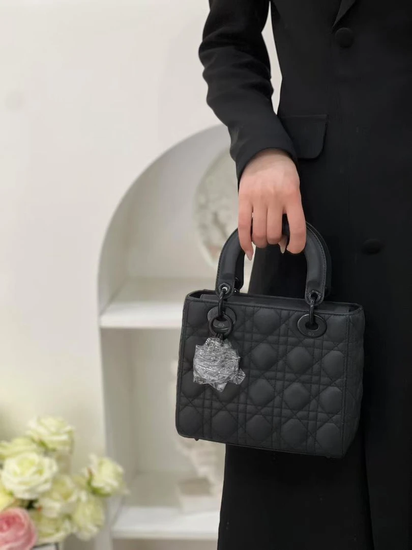 99新 DIOR/迪奥 Dior迪奥戴妃四格磨砂黑手拎斜挎包/无公价/严选