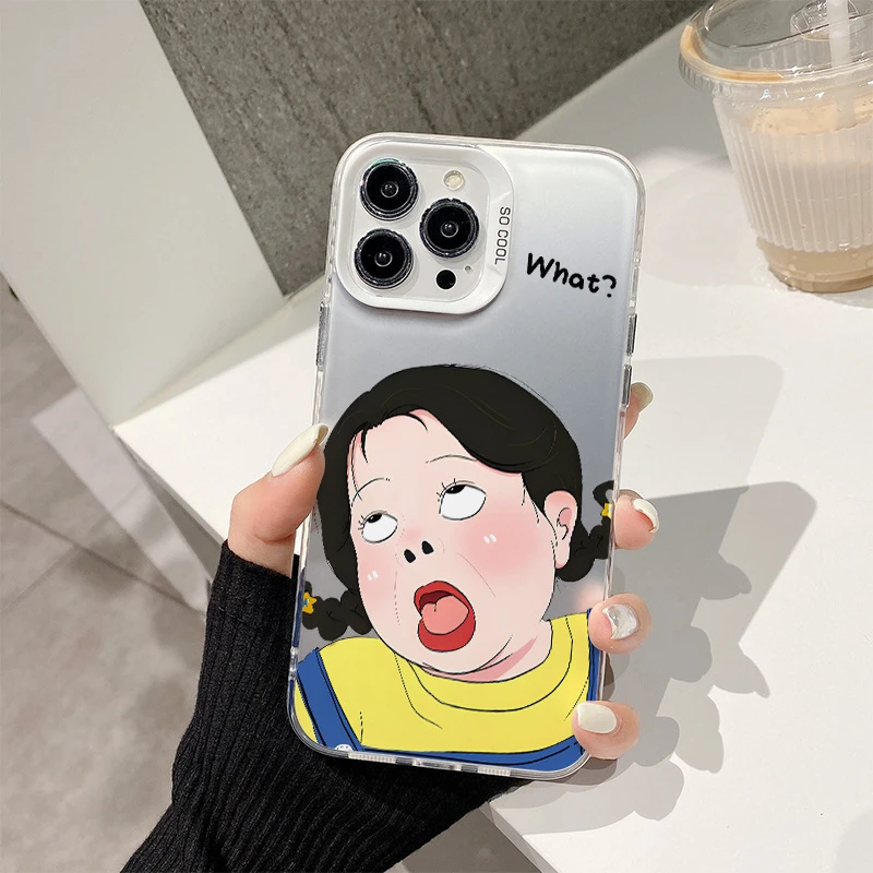 卡通怪气女孩适用彩银壳14promax手机壳iphone15手机壳苹果壳可爱