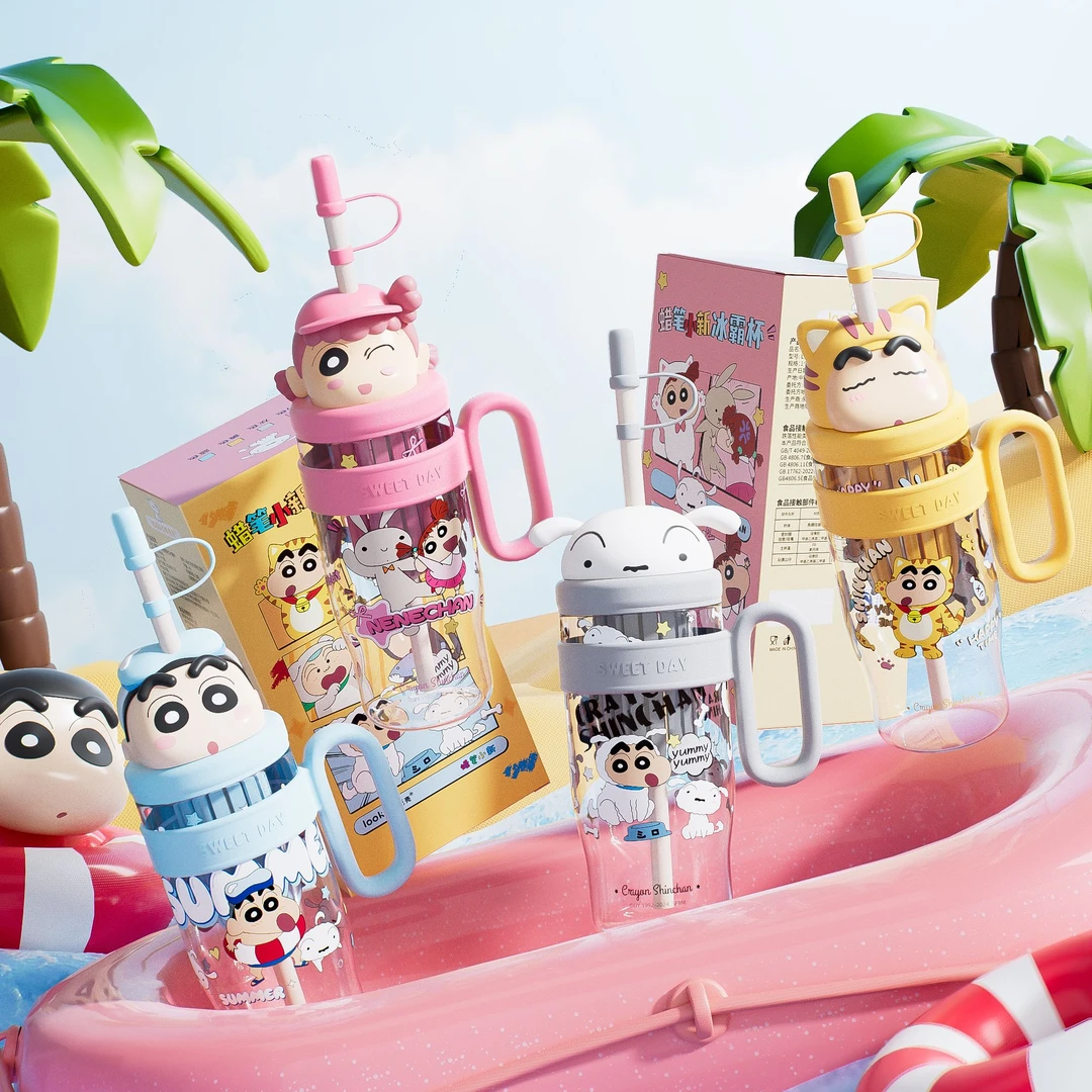 蜡笔小新正版巨无霸大容量吸管杯可爱防摔创意公仔塑料杯