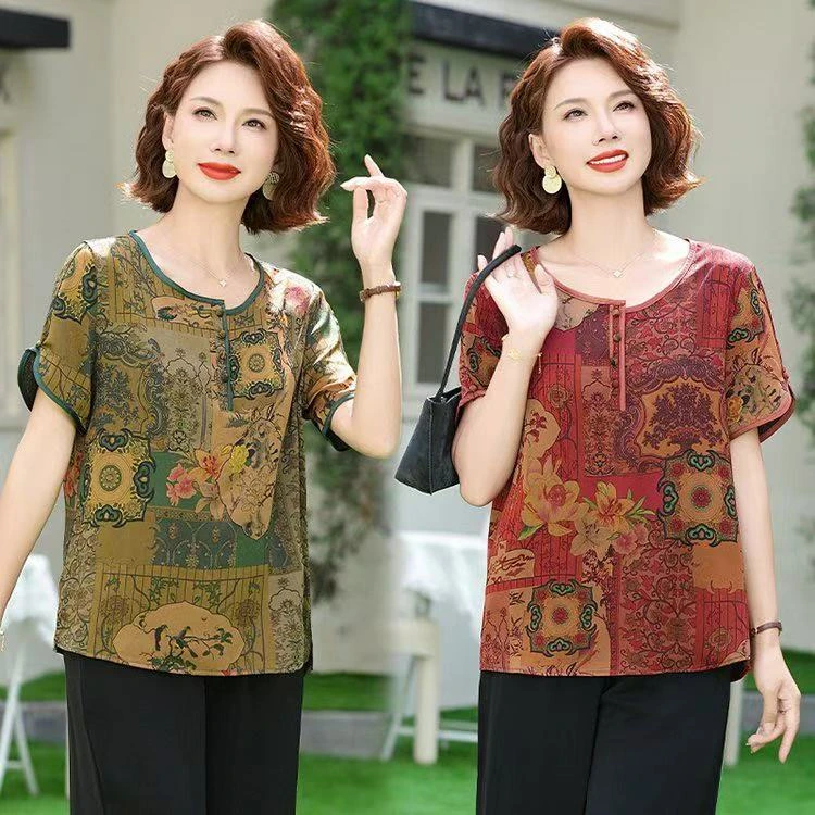 莲-中老年妈妈短袖衬衫显气质大码显瘦套装16
