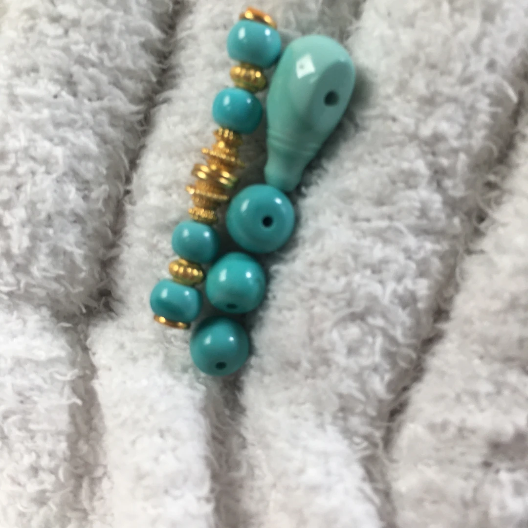 原矿绿松石要向轴18k对珠