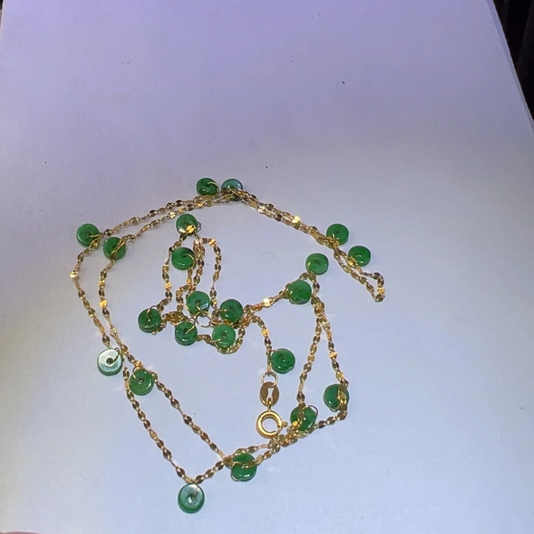 翡翠颈饰18K金镶嵌满天星50厘米