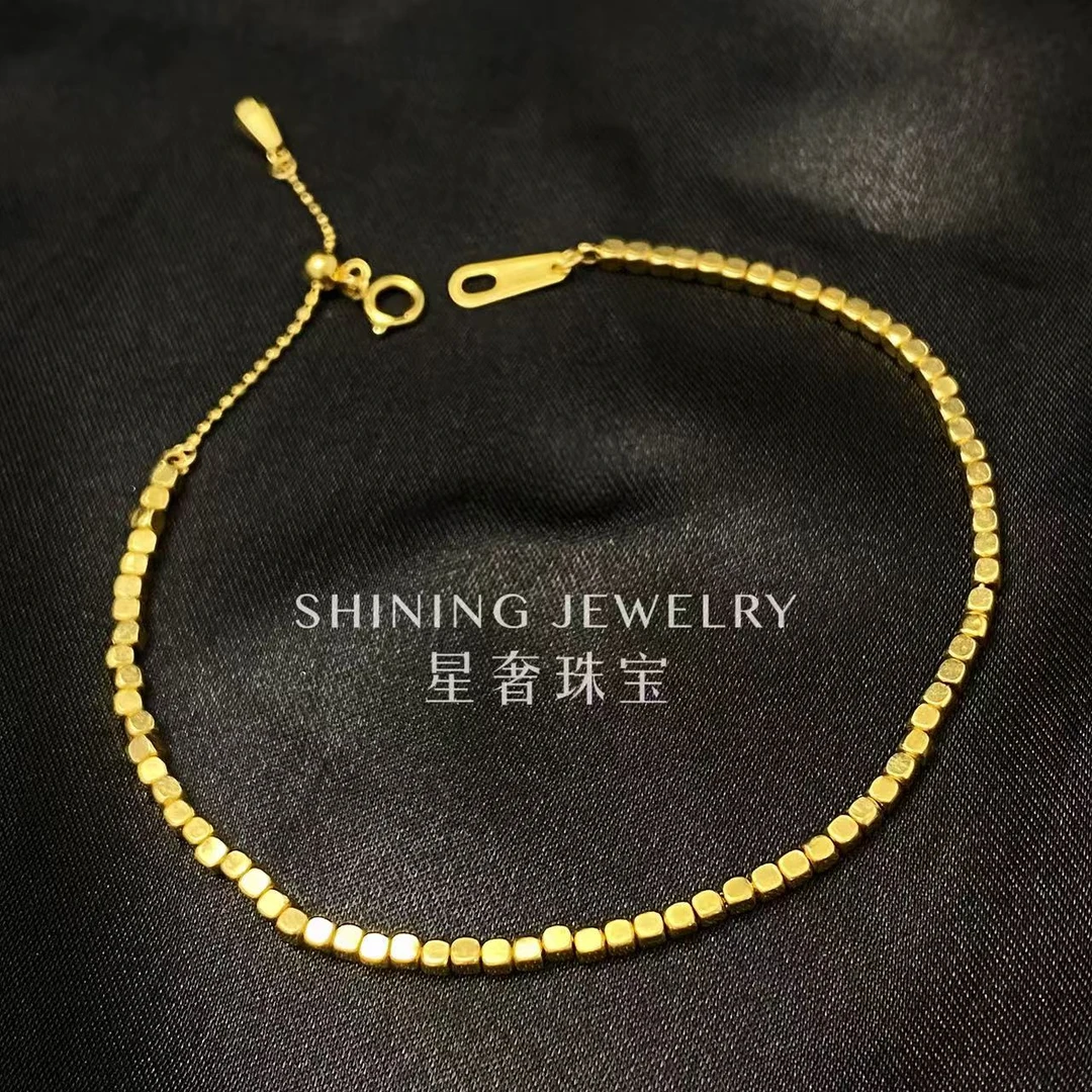 【星奢珠宝】18k素金碎冰冰手链气质轻奢时尚百搭