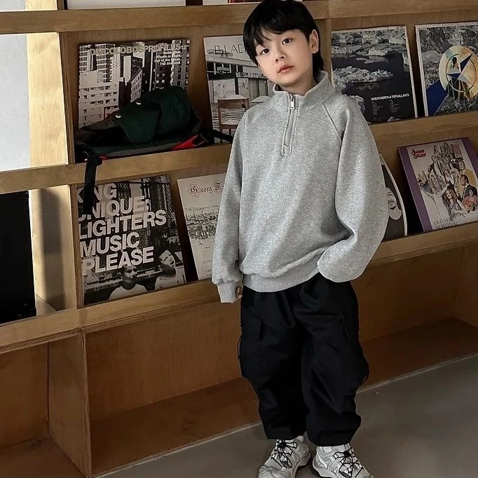 男童加绒卫衣秋冬装2025新款中大童立领百搭童装儿童加绒洋气上衣