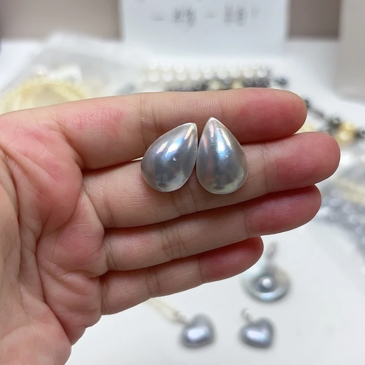 肖***羊银S925镶嵌拼合珍珠（马贝珠）耳饰